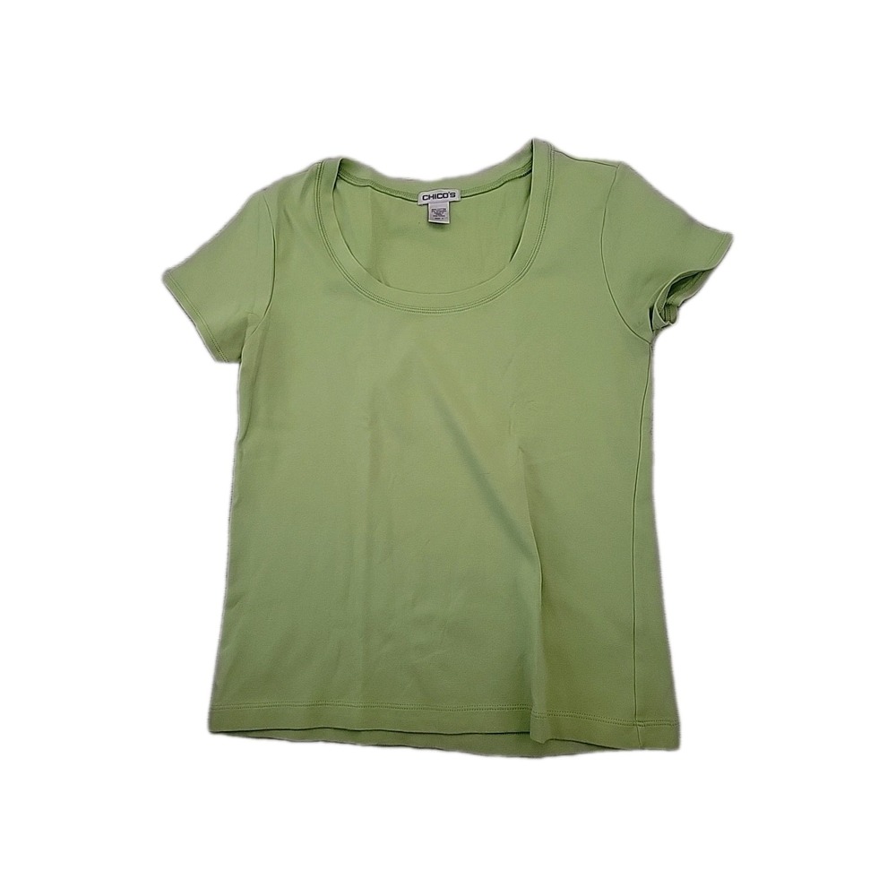 Chico's NWOT Lime Green Tee Short Sleeves Scoop Neck Beach Summer Coastal Comfor